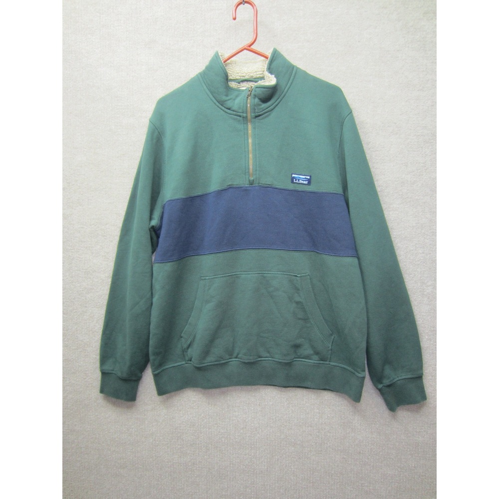 LL Bean Mens Quarter Zip Pullover Sweatshirt Green Blue Colorblock 511540 Large